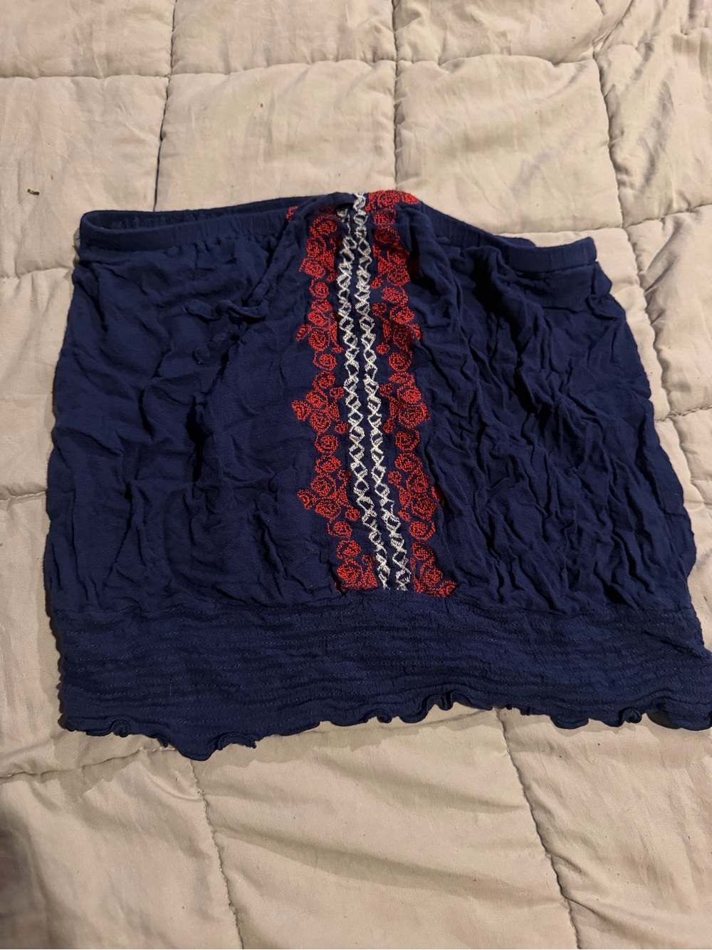 Love Tree Navy Crop Top with Red and White Embroidery